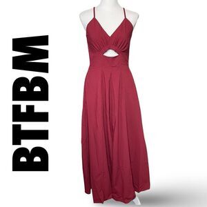 BTFBM Spaghetti Strap Dress, Sleeveless, V-Neck, Cutout Slit, Pockets, Size Med.